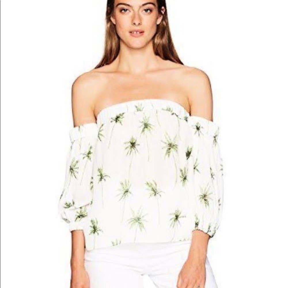 Milly Off-shoulder Silk Palm Print Blouse